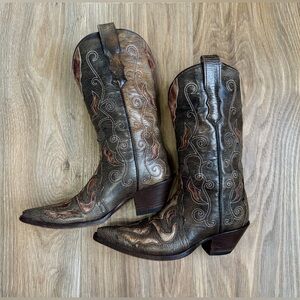 CORRAL Women’s Brown Overlay Snip Toe Western Boots Size 6 M EUC